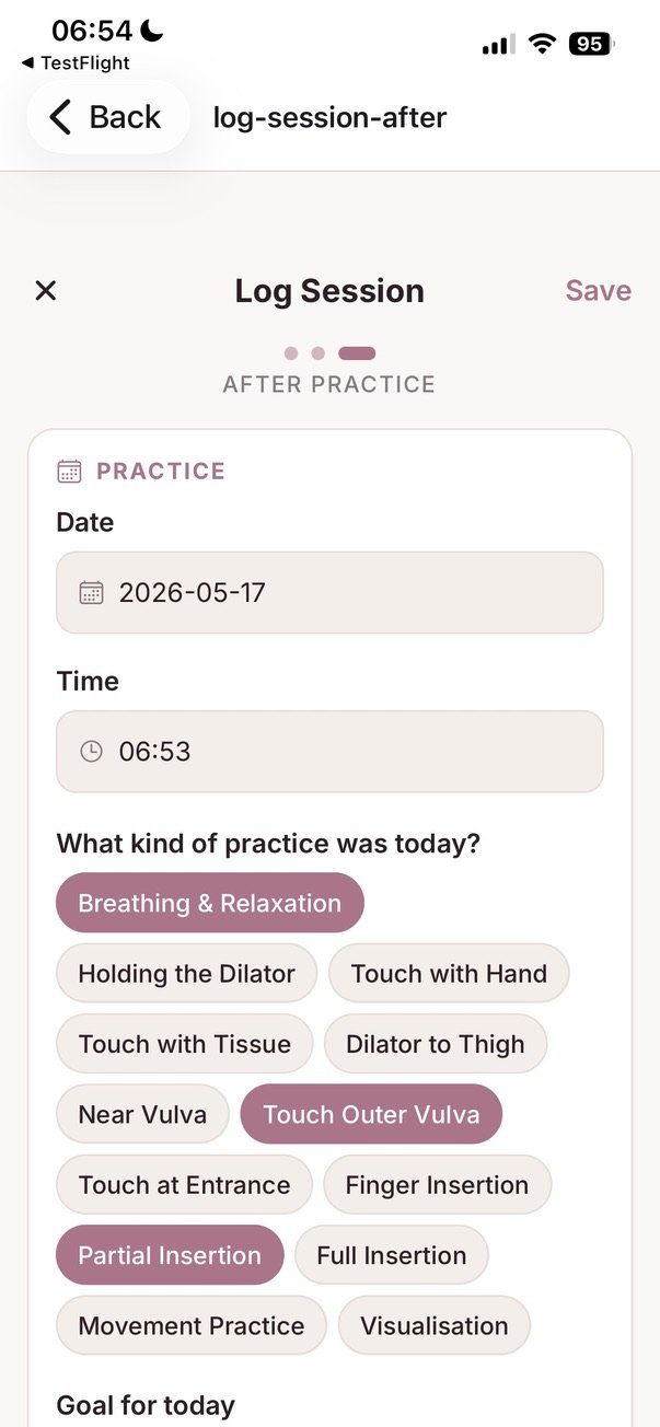 TVZ session logging screen with practice tags and tracking