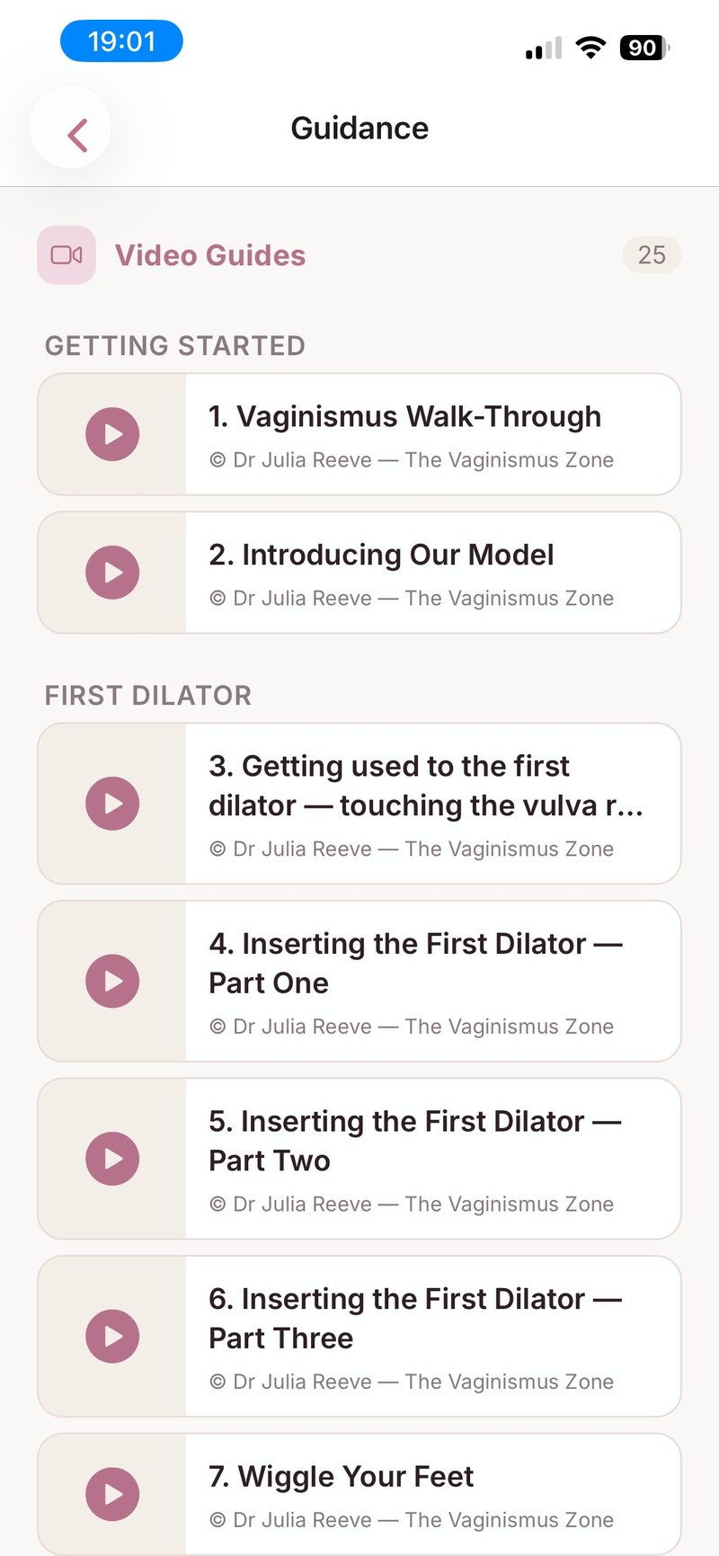 TVZ video guides library with 25+ expert videos from Dr Julia Reeve